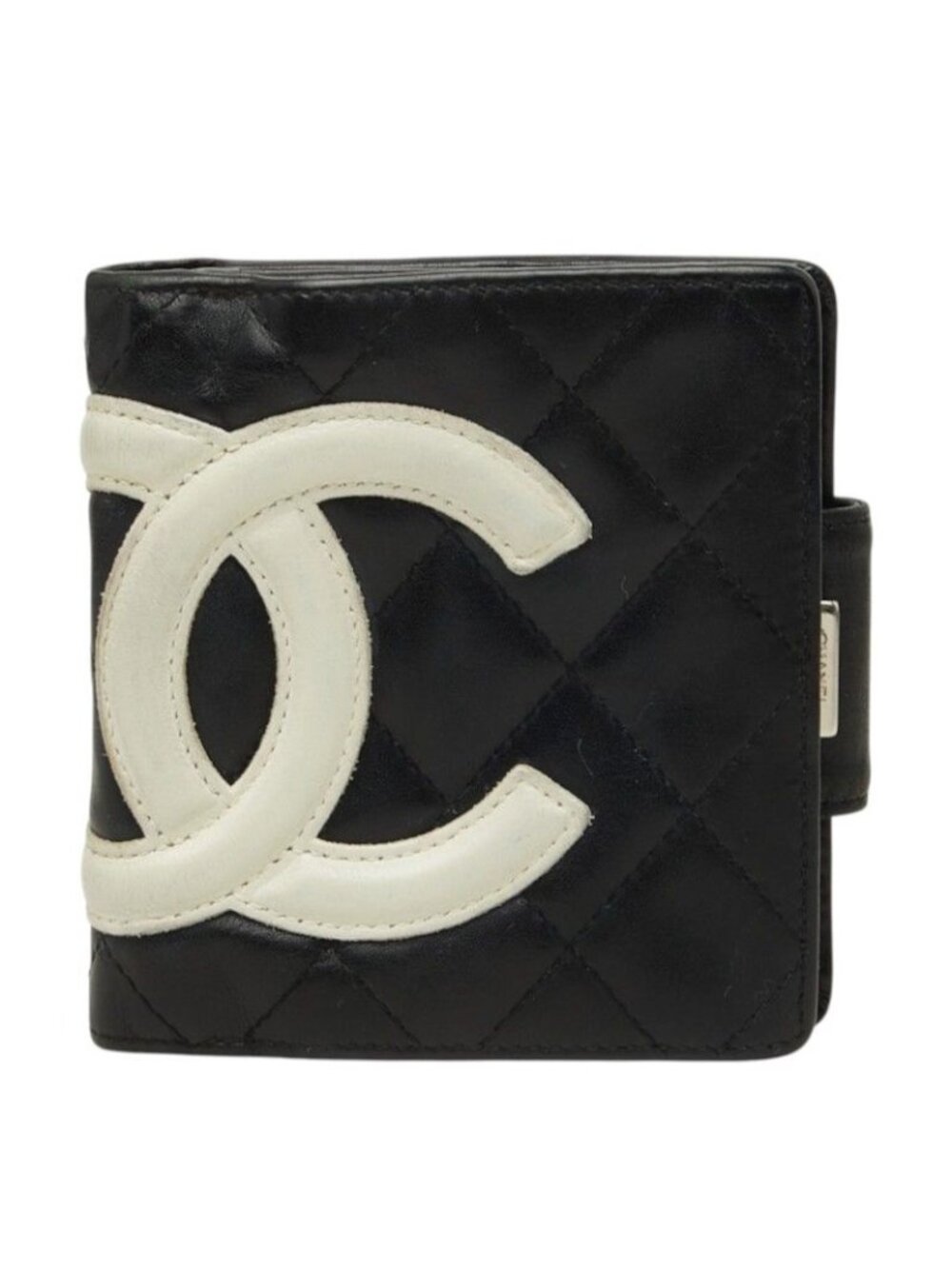 Chanel Cambon Line CC Logo Kiss Lock Wallet Bifold Pink Black Leather
